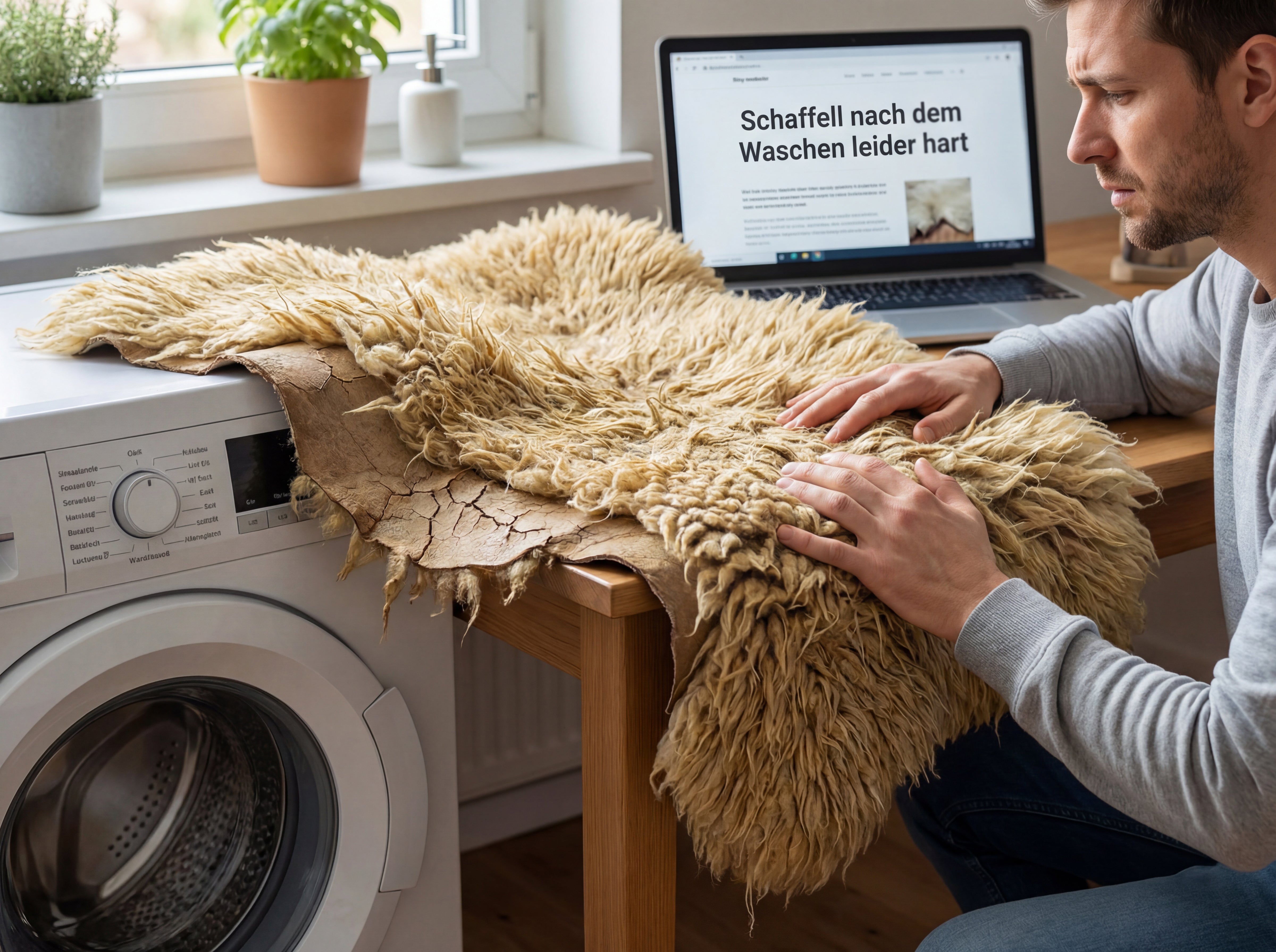 Schaffell nach dem Waschen leider hart