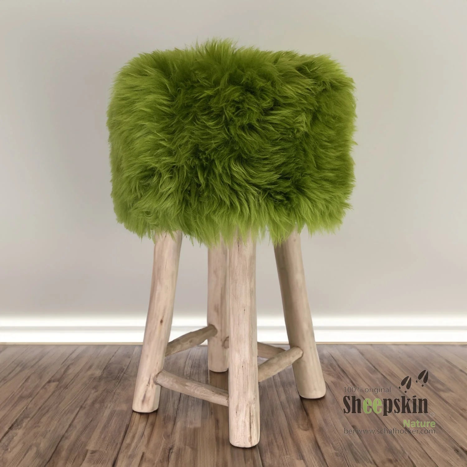 Fellhocker Barhocker rund ’absinthgrün’ Designer Tierhocker