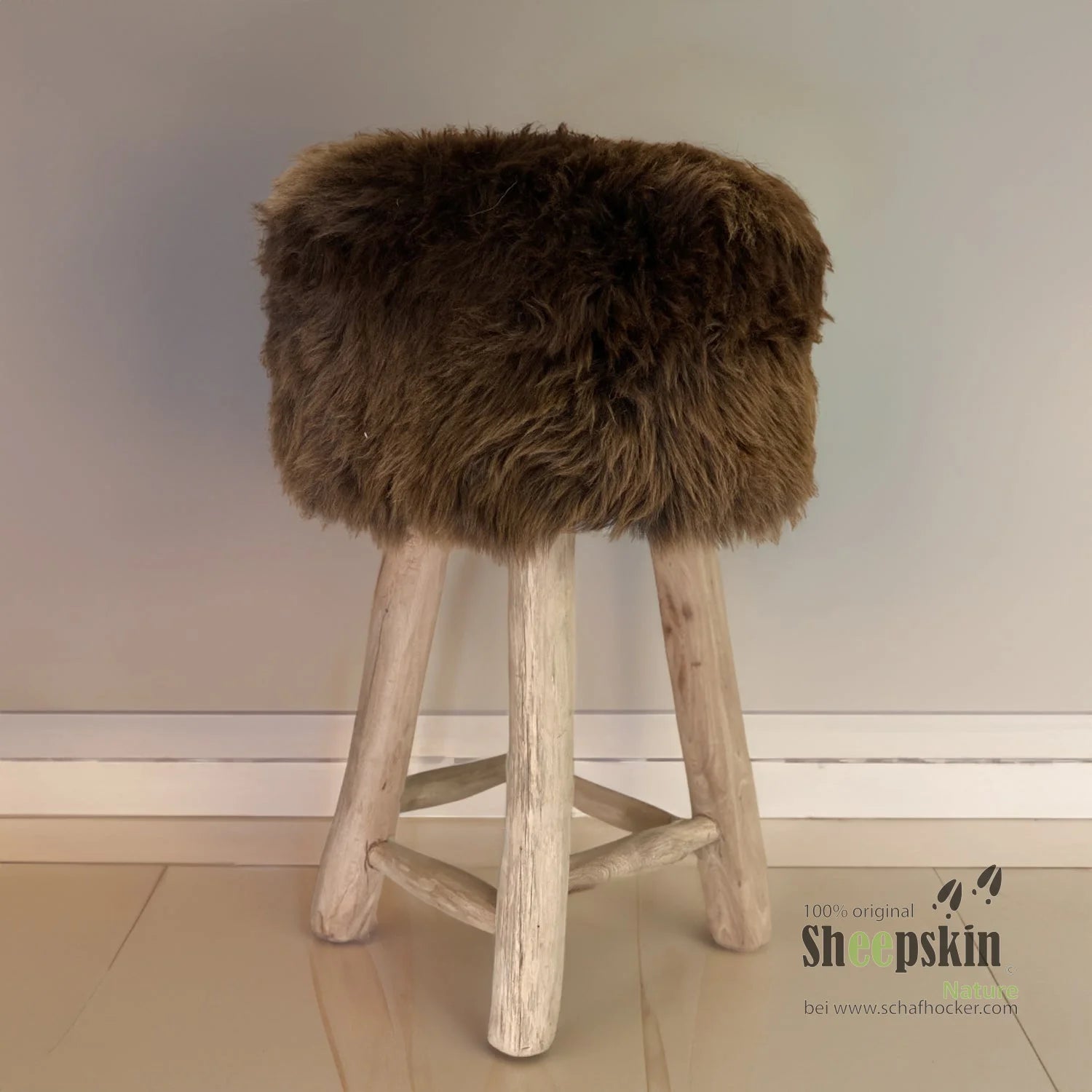 Fellhocker Barhocker rund ’braunbärbraun’ Designer