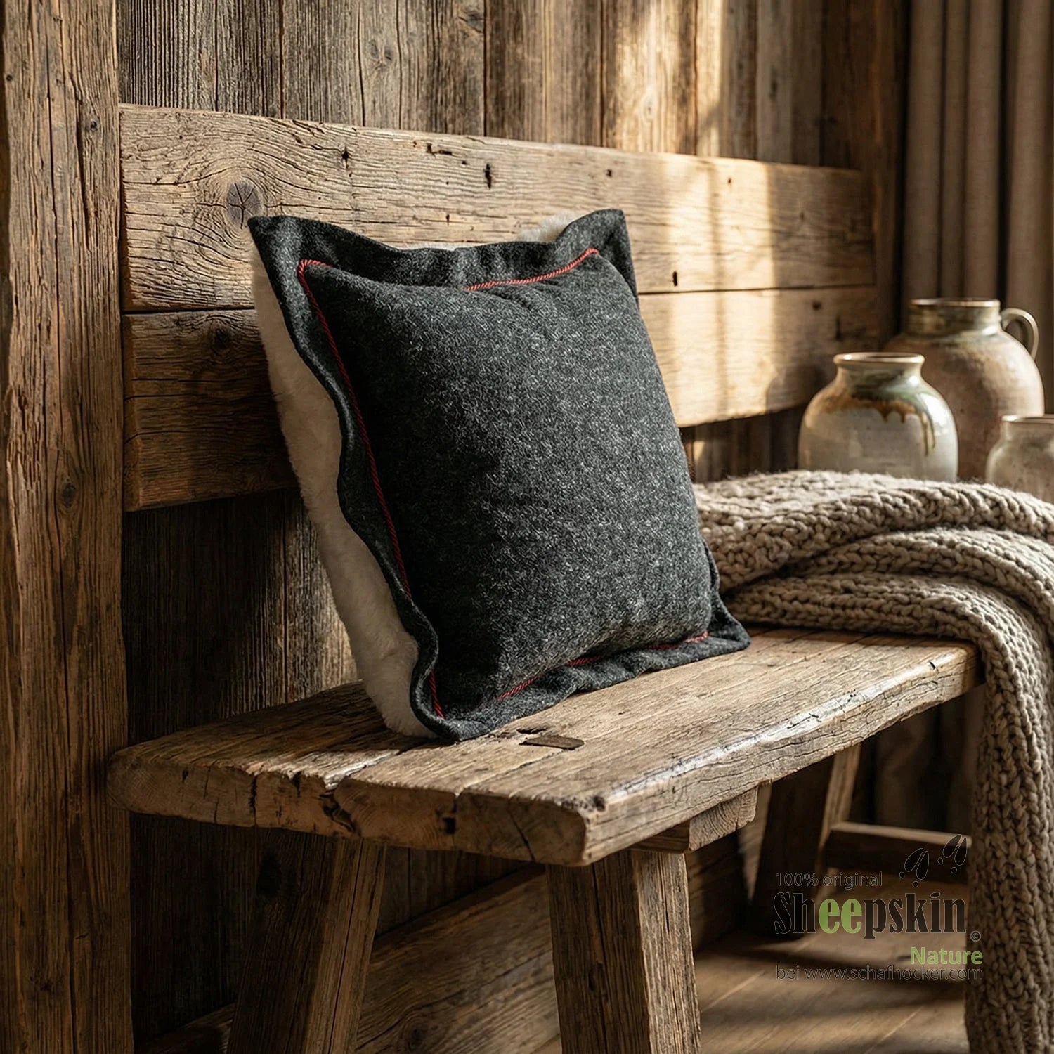 Lammfell Kissen Schaffell Alpenstyle 60cm x 60xm XXL