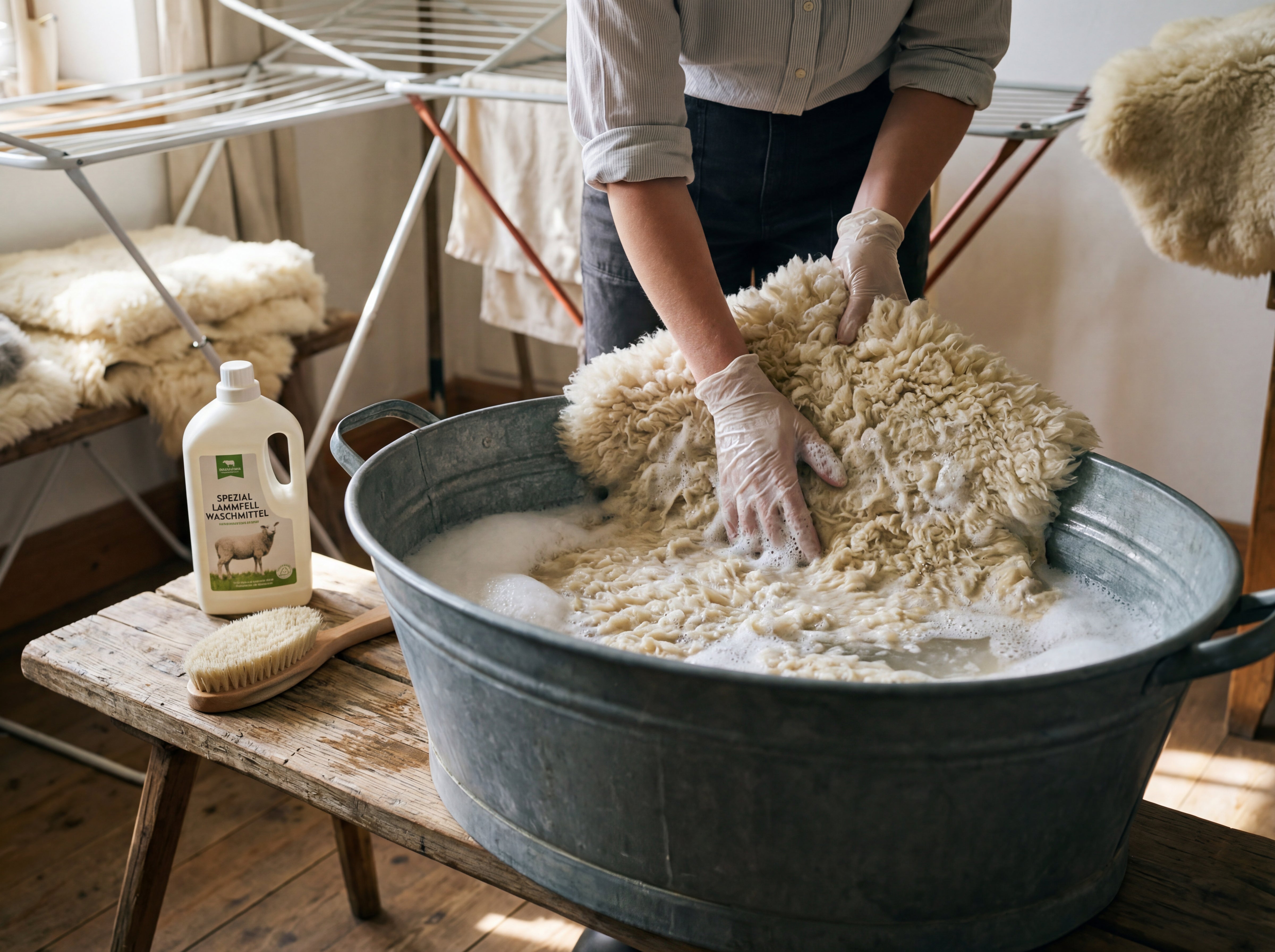 So können Sie echtes Lammfell waschen