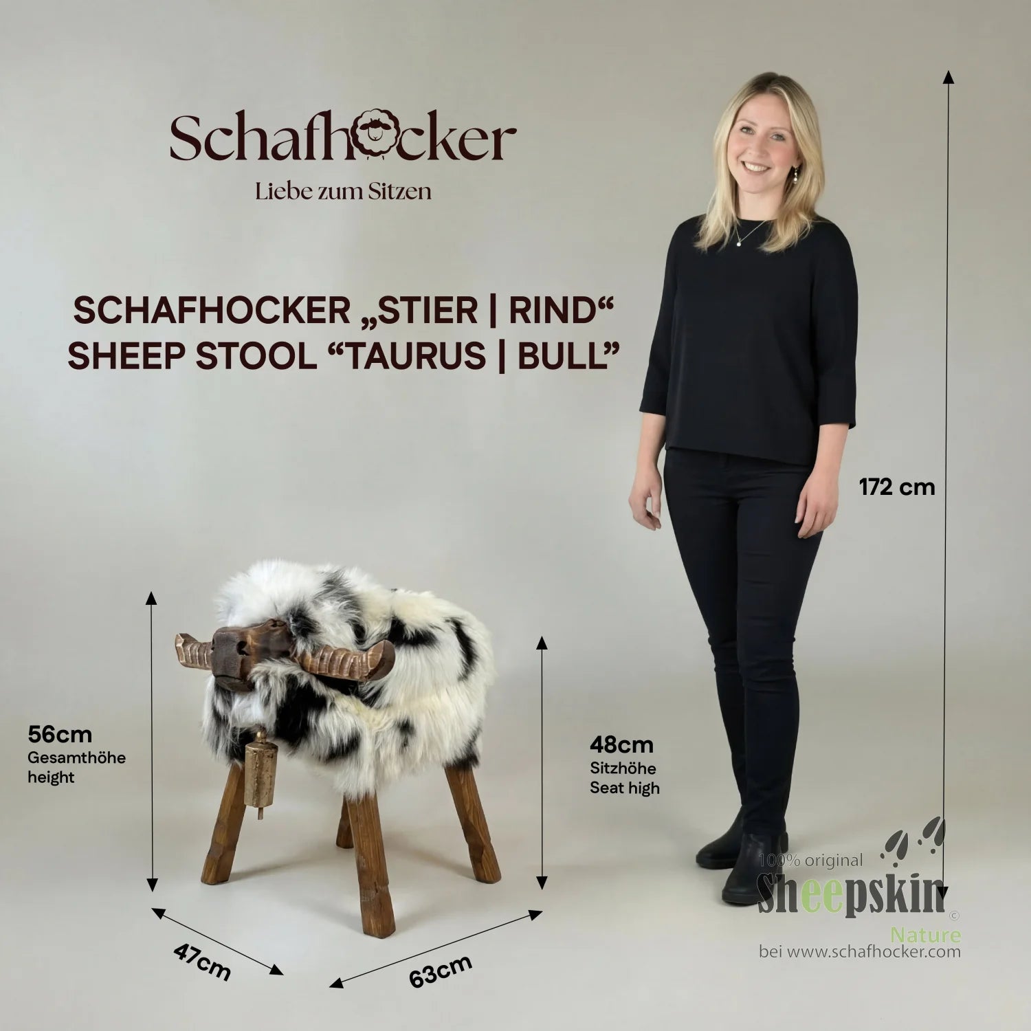 absolutes Einzelstück Schafhocker Stier »Milo« Designer