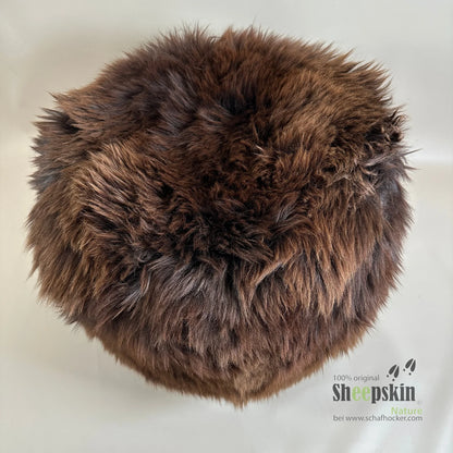Chalet Schaffell Fellhocker Barhocker rund ’braunbärbraun’