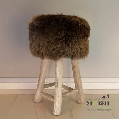 Fellhocker Barhocker rund ’braunbärbraun’ Designer