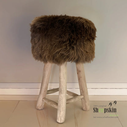 Fellhocker Barhocker rund ’braunbärbraun’ Designer