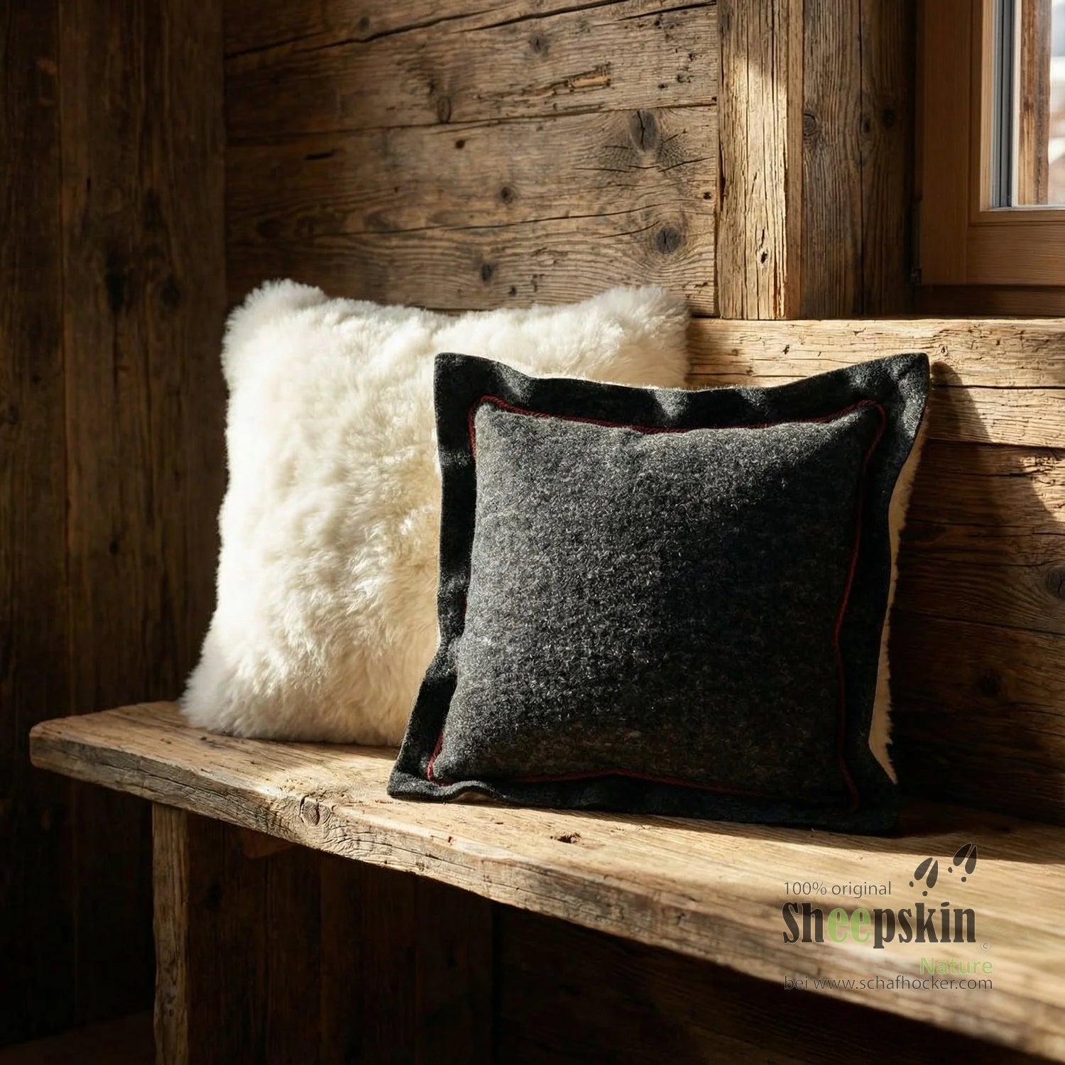 Lammfell Kissen Schaffell Alpenstyle 60cm x 60xm XXL