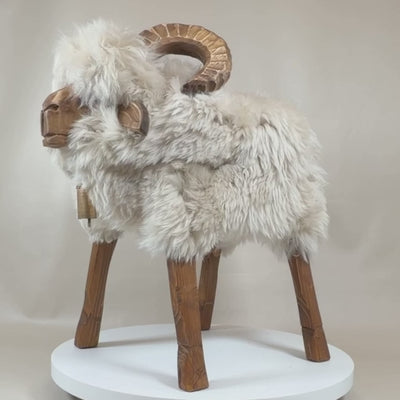 Premium design animal stool sheep stool »Luxo« the mouflon champagne