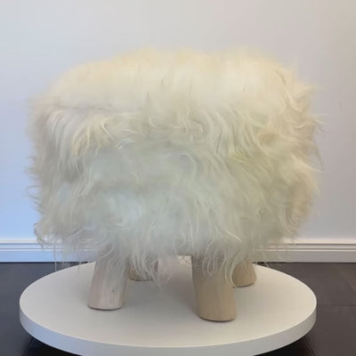 Designer Chalet báránybőr zsámoly szőrme kerek "jegesmedve fehér"