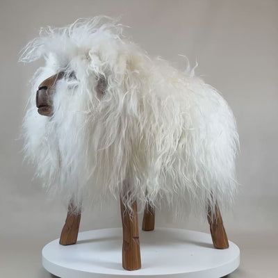 Premium design animal stool sheep stool »Josefa« the wild girl white