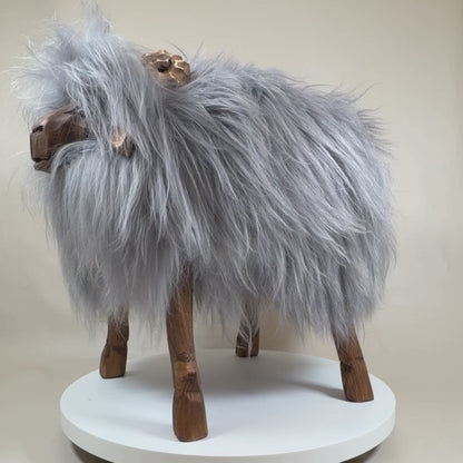 Premium Schof Hocker "Hubi" de rosen Bua sëlwergrau Designer Déier Hocker Widder