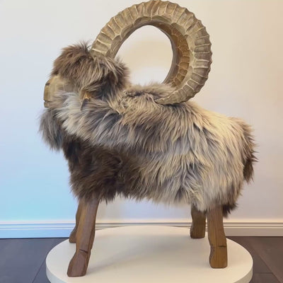 Premium design animal stool sheep stool »Rocky« the ibex beige limited