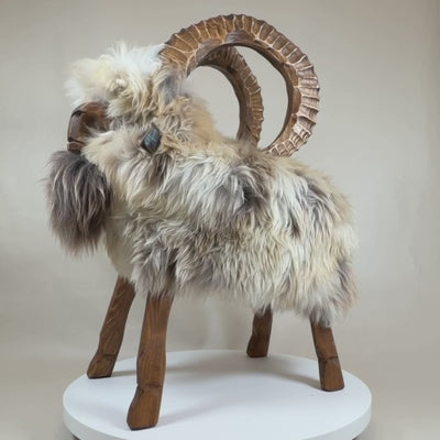 Tabouret animal design haut de gamme tabouret mouton »Nelio« le bouquetin beige limité