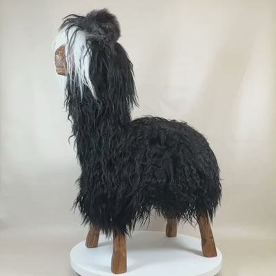 Schofhocker alpaka Ötzi »Balu« Designer Hocker Déierhocker schwaarz