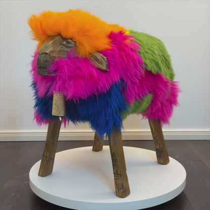 Absolutely unique piece | Sheep stool Madl Rainbow V2 | Designer stool sheep animal stool
